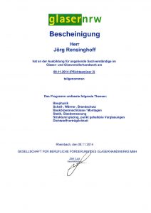 Bescheinigung Glaser NRW vom 08.11.17