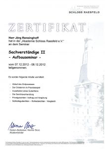 Zertifikat Schloss Raesfeld Sachverstaendige II 01.12.12