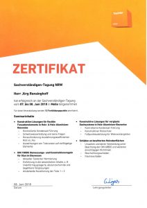 Zertifikat Tischler NRW Sachverstaendigentagung vom 08.07.18