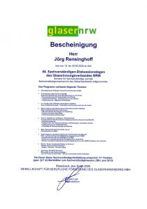 Bescheinigung Glaser NRW vom 20.09.2025 für die 46. Sachverständigen-Diskussionstagung